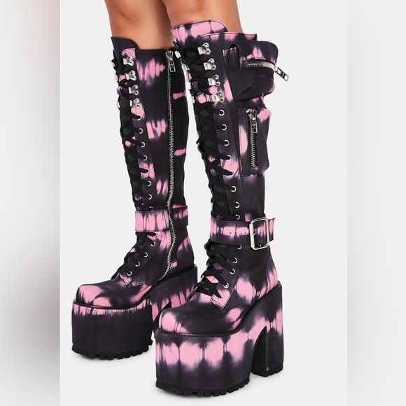 CURRENT MOOD Magenta Tie Dye Obsidian Pocket 2.0 Platform Boots Black Pink 10 - Picture 11 of 12